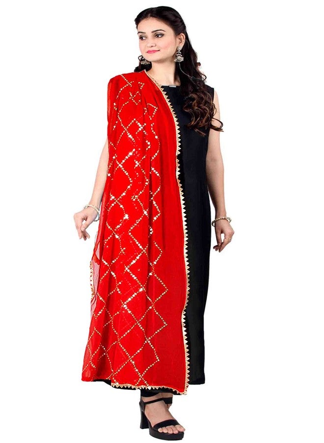 Chandrakala Chiffon Dupatta for Women, Shawl Scarf Wrap Chunni,Red (D238RED) - Image 1